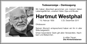 Traueranzeige von Hartmut Westphal von Memminger Zeitung