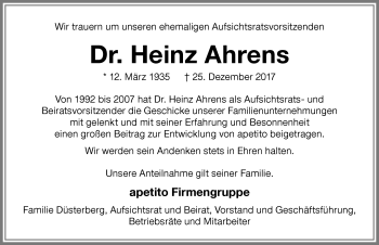 Traueranzeige von Heinz Ahrens von Memminger Zeitung
