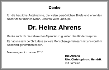 Traueranzeige von Heinz Ahrens von Memminger Zeitung