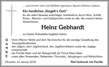 Traueranzeige von Heinz Gebhardt von Allgäuer Zeitung, Füssen