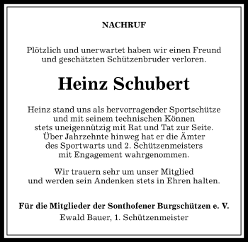Traueranzeige von Heinz Schubert von Allgäuer Anzeigeblatt