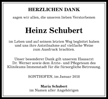 Traueranzeige von Heinz Schubert von Allgäuer Anzeigeblatt