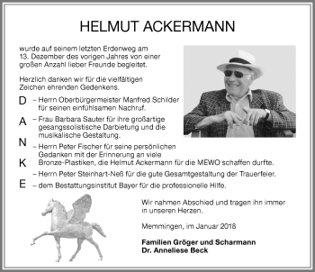 Traueranzeige von Helmut Ackermann von Memminger Zeitung