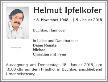Traueranzeige von Helmut Ipfelkofer von Allgäuer Zeitung, Kaufbeuren/Buchloe