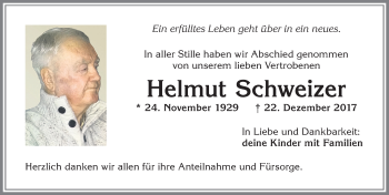 Traueranzeige von Helmut Schweizer von Allgäuer Zeitung,Kempten
