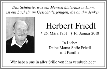 Traueranzeige von Herbert Friedl von Allgäuer Zeitung, Füssen