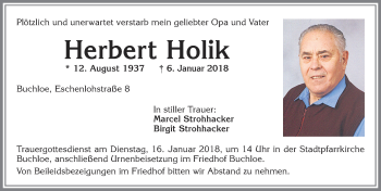 Traueranzeige von Herbert Holik von Allgäuer Zeitung, Kaufbeuren/Buchloe