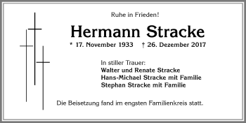 Traueranzeige von Hermann Stracke von Allgäuer Zeitung, Kaufbeuren/Buchloe
