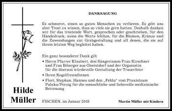 Traueranzeige von Hilde Müller von Allgäuer Anzeigeblatt