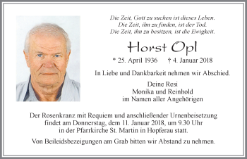 Traueranzeige von Horst Opl von Allgäuer Zeitung, Füssen