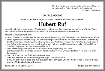 Traueranzeige von Hubert Ruf von Allgäuer Zeitung,Kempten