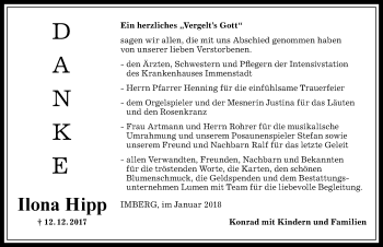 Traueranzeige von Ilona Hipp von Allgäuer Anzeigeblatt