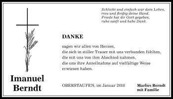 Traueranzeige von Imanuel Berndt von Allgäuer Anzeigeblatt