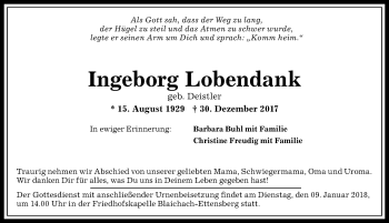 Traueranzeige von Ingeborg Lobendank von Allgäuer Anzeigeblatt