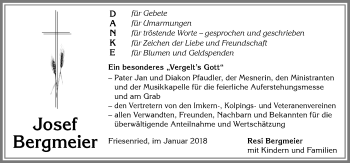 Traueranzeige von Josef Bergmeier von Allgäuer Zeitung, Kaufbeuren/Buchloe