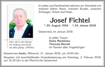 Traueranzeige von Josef Fichtel von Allgäuer Zeitung, Marktoberdorf