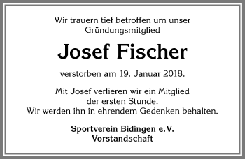Traueranzeige von Josef Fischer von Allgäuer Zeitung, Marktoberdorf