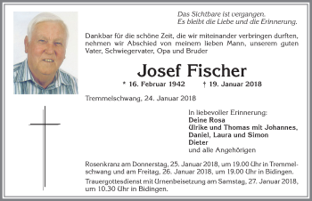 Traueranzeige von Josef Fischer von Allgäuer Zeitung, Marktoberdorf