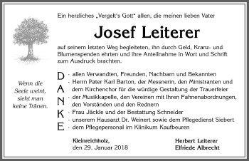 Traueranzeige von Josef Leiterer von Allgäuer Zeitung, Marktoberdorf