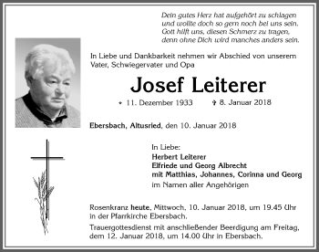 Traueranzeige von Josef Leiterer von Allgäuer Zeitung, Marktoberdorf