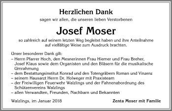 Traueranzeige von Josef Moser von Allgäuer Zeitung,Kempten