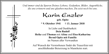 Traueranzeige von Karin Enzler von Allgäuer Zeitung, Füssen