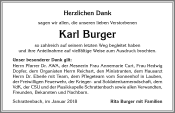 Traueranzeige von Karl Burger von Allgäuer Zeitung,Kempten