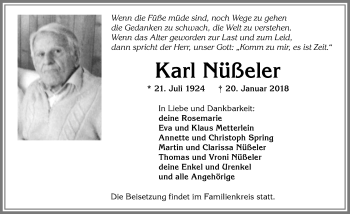 Traueranzeige von Karl Nüßeler von Allgäuer Zeitung, Marktoberdorf