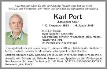 Traueranzeige von Karl Port von Allgäuer Zeitung, Kaufbeuren/Buchloe