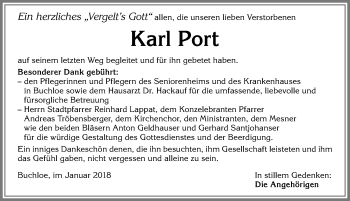 Traueranzeige von Karl Port von Allgäuer Zeitung, Kaufbeuren/Buchloe