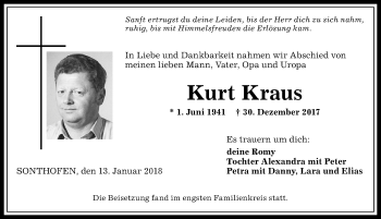 Traueranzeige von Kurt Kraus von Allgäuer Anzeigeblatt