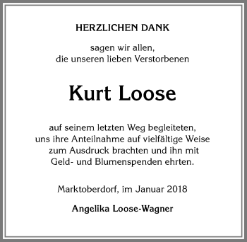 Traueranzeige von Kurt Loose von Allgäuer Zeitung, Marktoberdorf