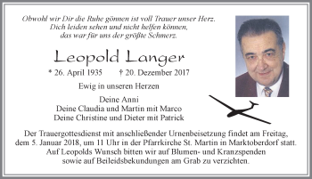 Traueranzeige von Leopold Langer von Allgäuer Zeitung, Marktoberdorf