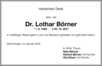 Traueranzeige von Lothar Börner von Memminger Zeitung