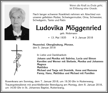 Traueranzeige von Ludovika Möggenried von Allgäuer Zeitung, Marktoberdorf