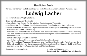 Traueranzeige von Ludwig Lacher von Allgäuer Zeitung, Marktoberdorf