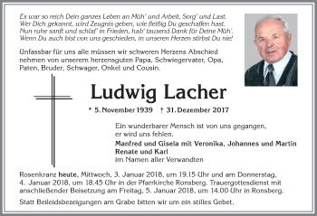 Traueranzeige von Ludwig Lacher von Allgäuer Zeitung, Marktoberdorf