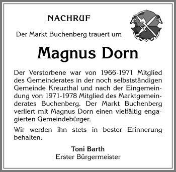 Traueranzeige von Magnus Dorn von Allgäuer Zeitung,Kempten
