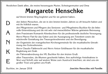 Traueranzeige von Margarete Henschke von Allgäuer Zeitung, Kaufbeuren/Buchloe