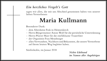 Traueranzeige von Maria Kullmann von Der Westallgäuer