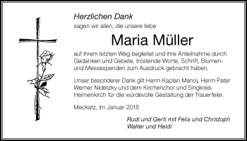 Traueranzeige von Maria Müller von Der Westallgäuer