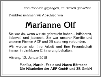 Traueranzeige von Marianne Olf von Allgäuer Zeitung, Marktoberdorf