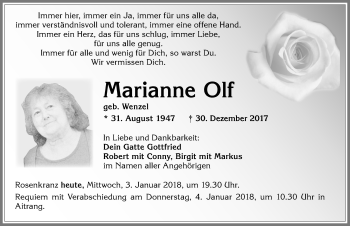 Traueranzeige von Marianne Olf von Allgäuer Zeitung