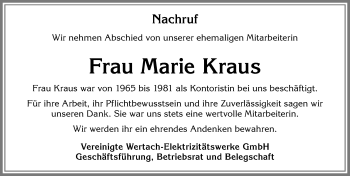 Traueranzeige von Marie Kraus von Allgäuer Zeitung, Kaufbeuren/Buchloe