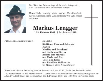 Traueranzeige von Markus Lengger von Allgäuer Anzeigeblatt