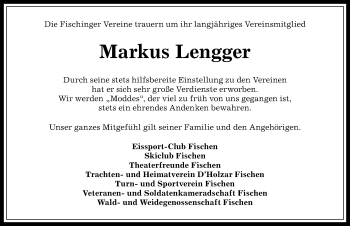 Traueranzeige von Markus Lengger von Allgäuer Anzeigeblatt