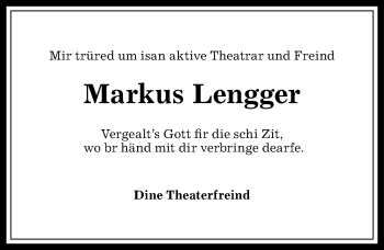 Traueranzeige von Markus Lengger von Allgäuer Anzeigeblatt