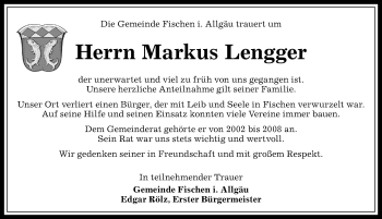 Traueranzeige von Markus Lengger von Allgäuer Anzeigeblatt
