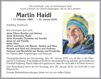 Traueranzeige von Martin Haidl von Allgäuer Zeitung,Kempten