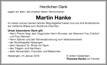 Traueranzeige von Martin Hanke von Memminger Zeitung